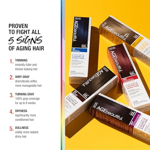 Image of AGE beautiful Permanent Hair Color Cream, 100% Gray Coverage Hair Dye with Biotin Anti-Aging Formula for Fuller, Thicker Hair, Professional Salon Quality