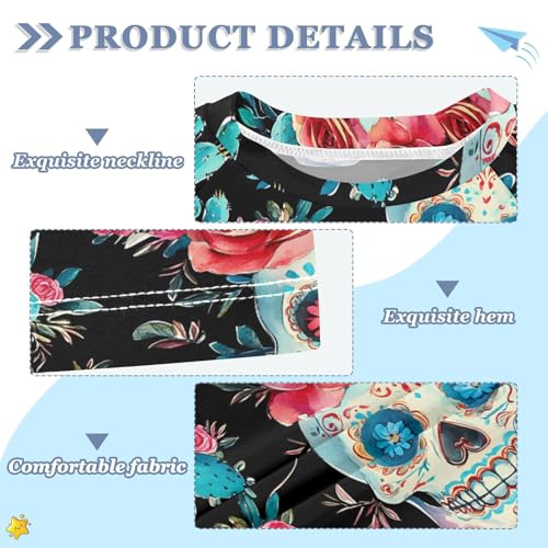 ALAZA Kids Rash Guard Girls Boys Toddler Swim Shirts Short Sleeve Skull Rose Cactus UPF 50+ 3T3