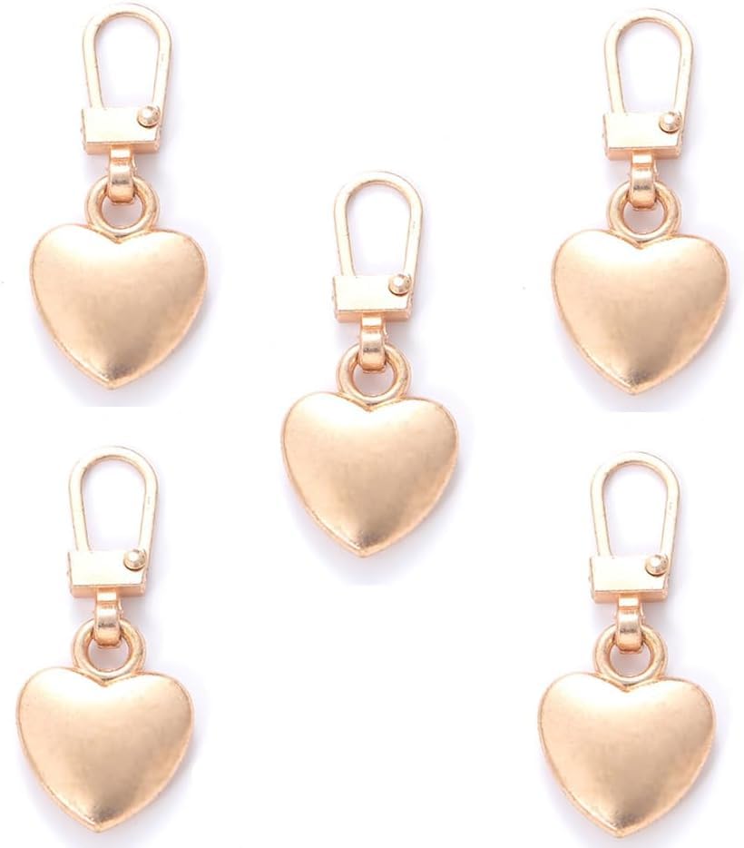 5Pcs Zipper Pull Heart Shaped Zipper Pull Replacement Metal Zipper Backpack Zippers Mend Fixer Repair for Coats Jackets Pants Luggage,Fasteners, Sewing Notions and Supplies (Gold)