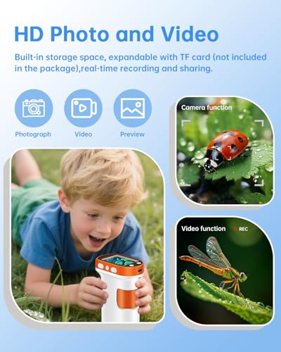 Image of OZSTAR Microscope for Kids 1000x Magnification, 2.4-inch ScreenPocket Microscope with Photo and Video Recording (with Slide Kit) Portable Educational Gift