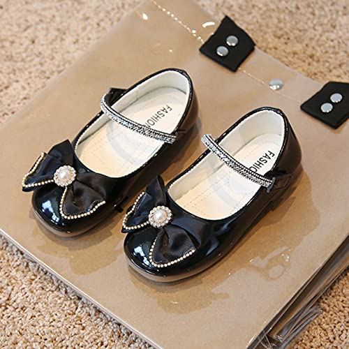 Bowknot Fashion Autumn Toddler and Girls Casual Shoes Thick Sole Round Toe Buckle Dress Shoes Girls Shoes (Black, 28.00)3