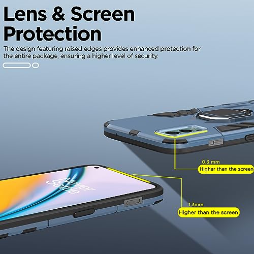 Image of Pikkme Back Cover for OnePlus Nord 2 5G | 360 Protection | Ring Holder | Kickstand | Tough Armor Case (Blue)