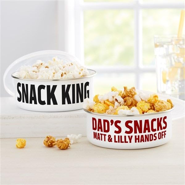 Personalization Universe His Snacks Personalized Enamel Bowl with Lid