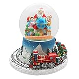 Lightahead Musical Christmas Santa with Children Figurine Water Ball, Snow Globe with The Inside Figurine and Outside Train Revolving in polyresin