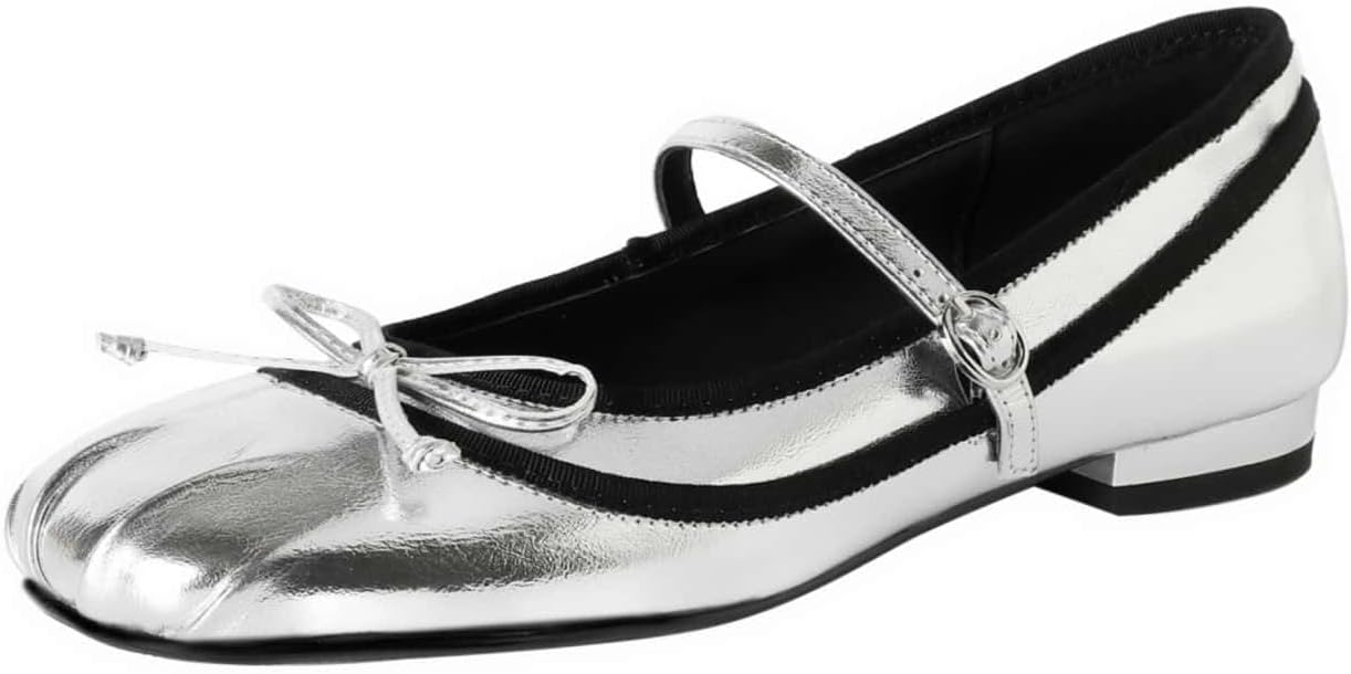 TinaCus Women's Genuine Leather Ballet Flats Handmade Square Toe Mary Jane Shoes with Buckle Strap