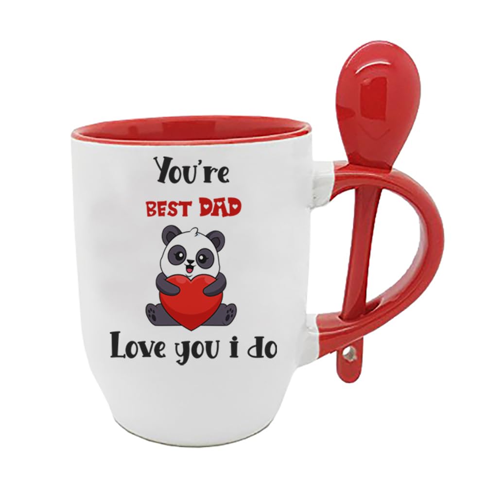 Getagift Fathers Day, You're Best Dad Birthday, Christmas, papa, Daddy, pop, Mug Unique Ceramic Inside Coloured with Spoon Coffee Mug. (Dad, Red)