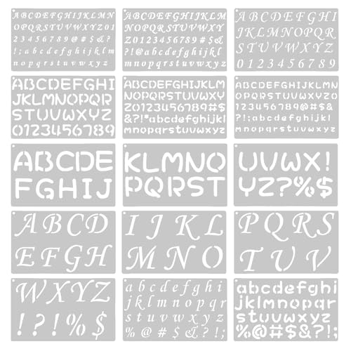 Letter Alphabet Stencils 15 Pack Calligraphy Stencils Letters for Painting Lettering Letter and Number Stencil for Crafts Reusable