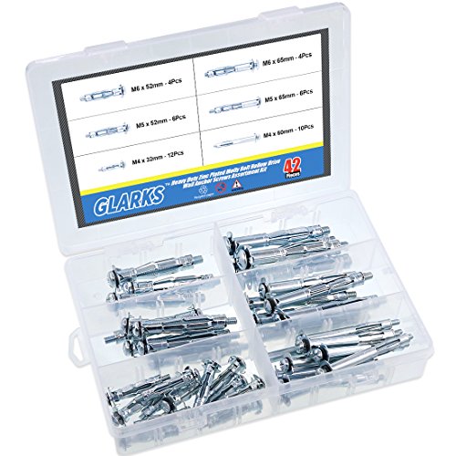 Glarks 42Pcs 6 Size Heavy Duty Zinc Plated Steel Molly Bolt Hollow Drive Wall Anchor Screws Assortment Kit For Drywall, Plaster And Tile #TOP3