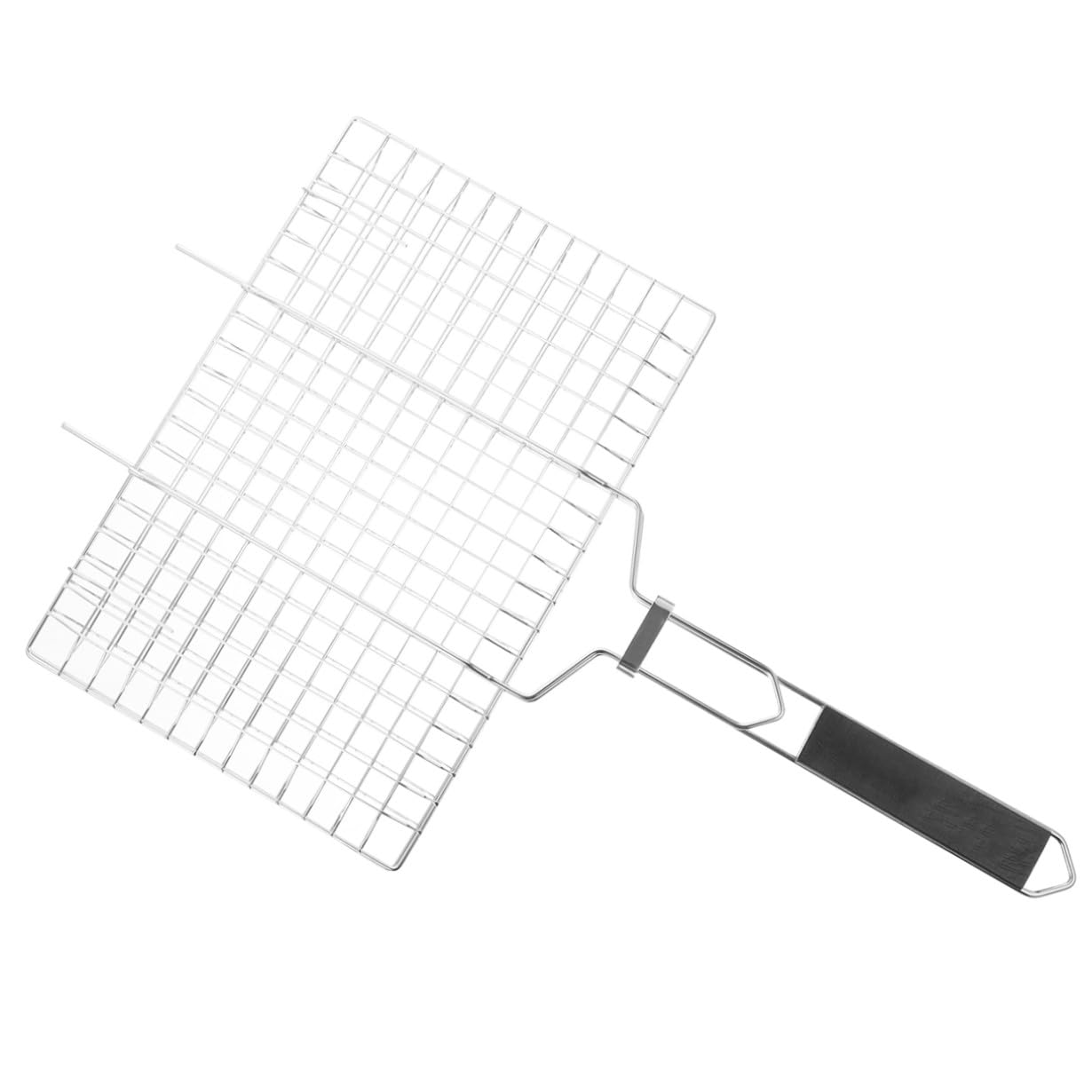 ibasenice Cestello per Barbecue in Acciaio Inossidabile con Manico in Legno Nero, Facile da Pulire, Superficie Liscia, per Grigliate All'aperto e Campeggio