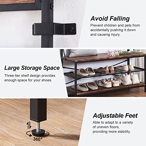 Hombazaar Coat Rack 3 In 1 Hall Tree, Industrial Hall Tree With Bench And Shoe Storage, 7 Hooks Coat Rack Freestanding For Entryway, Hallway, Garage, Bedroom #TOP5