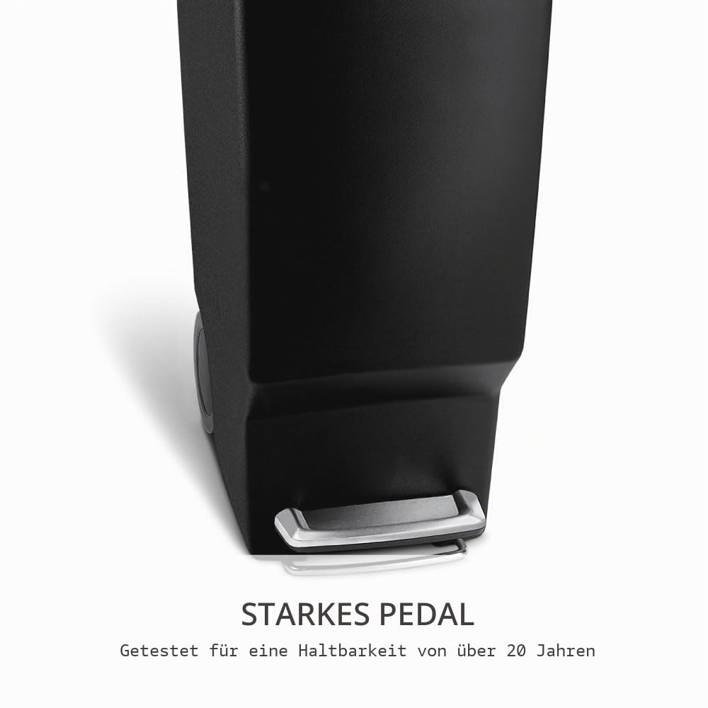 simplehuman CW1361 40 Liter, schmaler Treteimer, Mülleimer Küche, Abfalleimer, Mülltrennsystem, Mülltrennung, Recycling, schwarzer Kunststoff, Schwarz