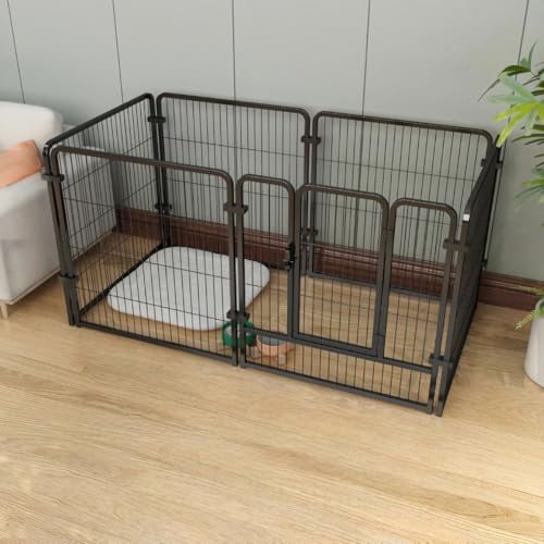samchu 犬用ペットケージ 連結式フェンス 6 枚 ドア付き 高さ 60/70cm 展開サイズ 120×60cm DIY 自由レイアウト 工具不要簡単組立 二重ロック 室内・屋外使用可 小型犬専用 設置簡単 (120*60*70cm,ブラック)
