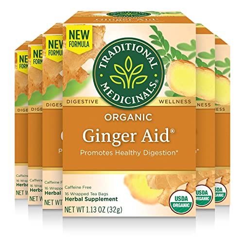 Traditional Medicinals Tea, Organic Ginger Aid, Promotes Healthy Digestion, Kosher, Non-GMO, Caffeine-Free, Compostable – 96 Tea Bags (6 Pack)