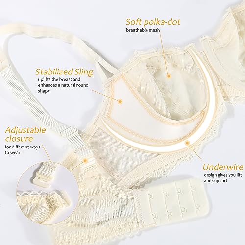 Image of DotVol Women's Push Up Unlined Lace Sheer Underwire Multiway Everyday Bra
