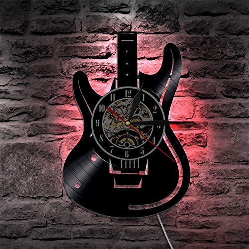 Disco in vinile Orologio da parete a LED Design moderno Tema musicale Orologio da chitarra Orologio da parete Decorazioni per la casa Strumenti musicali Regalo per musica Amore Regali per la festa d