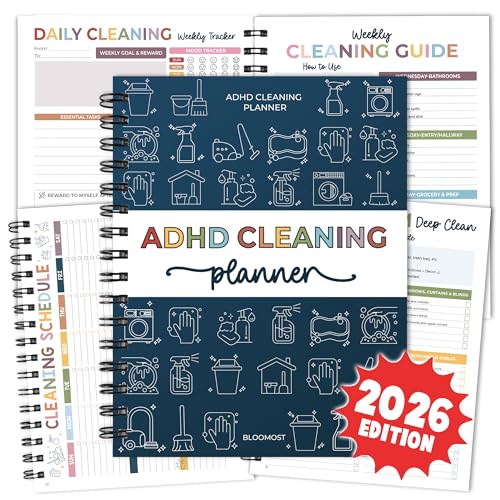ADHD Cleaning Planner – Cleaning Schedule and Checklist Organizer for Adults and Teens – Daily, Weekly & Monthly Household Cleaning Checklist for ADHD Minds – Stress-Free Housework