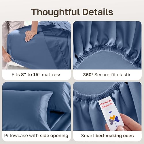 Image of California Design Den 500TC 100% Cotton Twin Sheets Set, Denim Blue | Good Housekeeping Seal, OEKO-TEX Certified, Silky-Soft Sateen Weave, 3pc Set, 15 inch Deep Pockets, For Hot Sleepers, All-Season