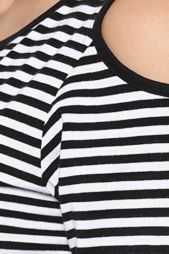Image of Miss Chase Women's Grey and White Round Neck Half Sleeves Striped Mini Bodycon Dress