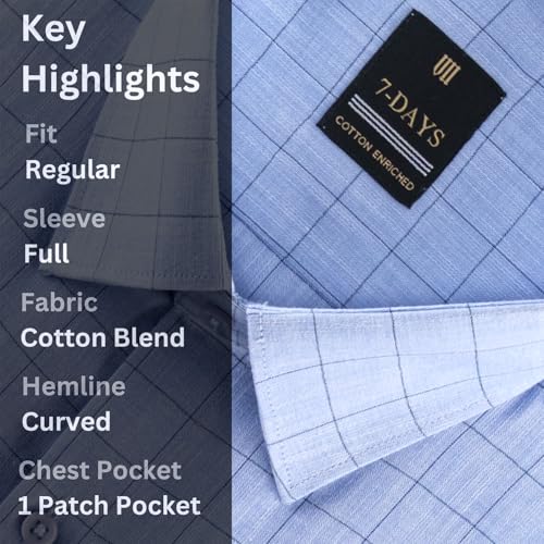 Image of 7-DAYS Men's Premium Checks Formal Shirt - Cotton Rich, Regular Fit, Full Sleeve, with Pocket, Wrinkle Resistant - Stylish Office & Everyday Wear.