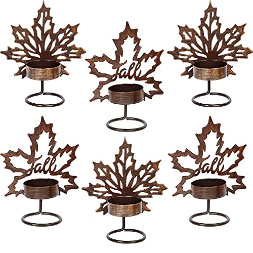 Maggift Set Of 6 Maple Leaf Tea Light Candle Holders Metal Thanksgiving Centerpiece, Fall Autumn Harvest Home Tabletop Decorations Holiday Rustic Decor, Table Display Kitchen Thanksgiving Decor #TOP28