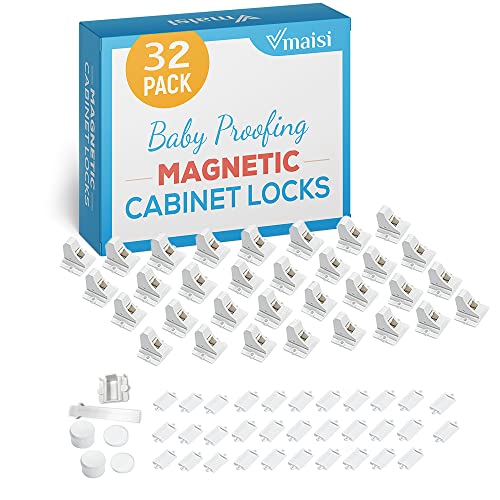 Image of Vmaisi Adhesive Magnetic Locks for Cabinets & Drawers (32 Locks and 4 Keys)