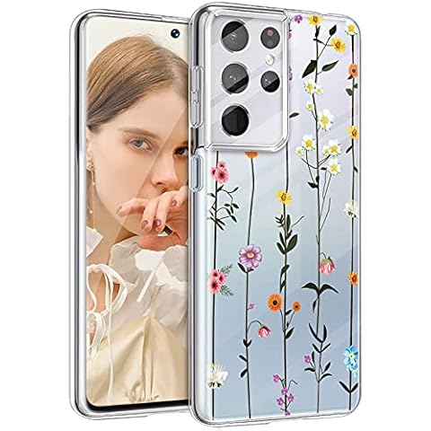 Croazhi for Samsung Galaxy S21 Ultra 5G Case Clear Slim Transparent Silicone Cute Floral Marble Women Case, Hybrid Soft TPU Shockproof Protective Bumper Case Cover for Samsung S21 Ultra Phone Case Cover