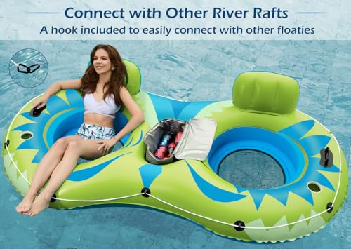 Image of Jasonwell Inflatable River Tube Float - 2 Person Heavy Duty River Float Pool Floats with Removable Cooler Lake Water Tubes for Floating River Raft Lounge Floatie with 2 Cup Holders for Adults (YG)
