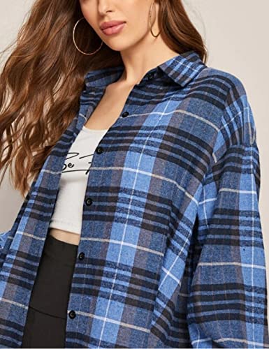 Image of HangNiFang Womens Flannel Plaid Shirts Oversized Button Shirts Blouse Tops
