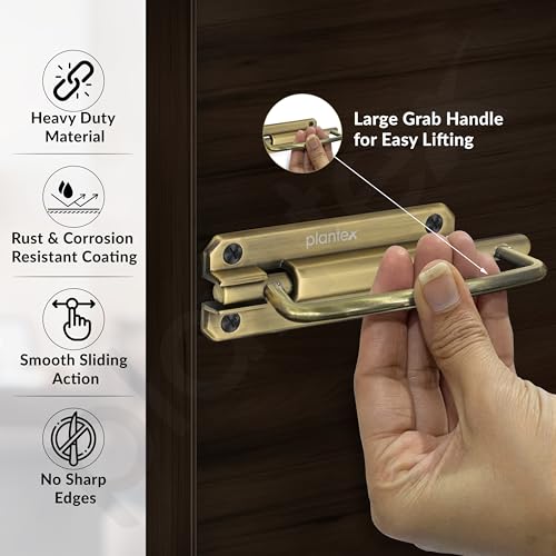 Image of Plantex Door Latch for Bathroom /Latch Lock for Main Door /Door Stopper /Baby Latch /Door Lock Latch for Home /Office Doors /Chitkani - Pack of 1 (Brass Antique)