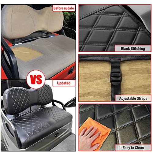 Nokins Golf Cart Yd Diamond Seat Cover For Yamaha Drive/Drive 2 Original Regular Seat Cushion, No Stapler, Golf Cart Vinyl Replacement Front Seat Cover Black Stitching #TOP3