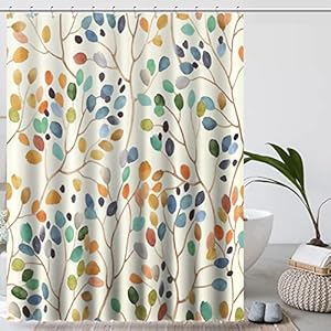 Amaredom Floral Shower Curtain for Bathroom, Colorful Leaves Curtain Bathroom Decoration, Shower Curtain Set with Curtain Hooks