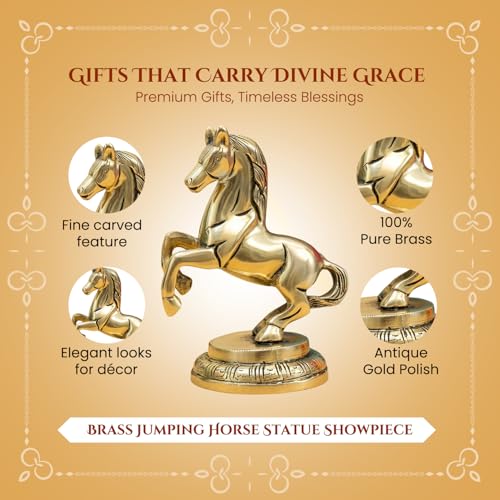 Image of Ekhasa 100% Pure Brass Running Horse Showpiece with Gift Box | Pital Murti Animal Figurine for Home Decor Living Room Office Table | Vastu Good Luck Housewarming Grah Pravesh Wedding Gift