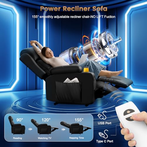 Image of Recliner Sofa Set, Home Theater Seating with Massage, Loveseat Recliner Couch and 2 Recliner Single Chairs with USB, Wall Hugger Reclining Movie Theater Chair with Cup Holders, Drawer for Gaming Room