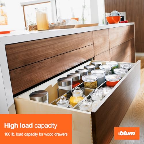 Image of Blum Tandem Plus BLUMOTION Concealed Undermount Drawer Slides (Runners) Kit, 18-Inch, Full Extension, Soft-Close, Steel, 100 lb. Load Capacity for Wood Drawers (2 Kits)