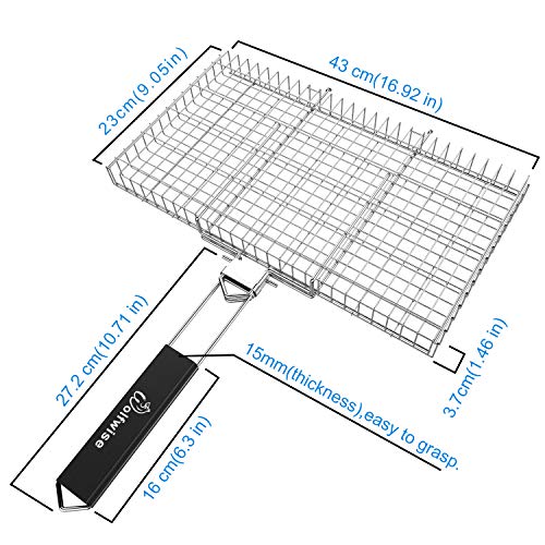 WolfWise Portable Grilling Basket BBQ Barbecue Tool Work for Fish Vegetable Steak Meat Shrimp Chops, Made of Durable 430 Stainless Steel, Large