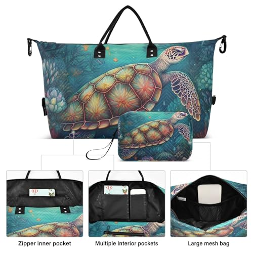 Large Travel Duffel Bag, Boho Sea Turtle Sports Tote Gym Bag, Shoulder Weekender Overnight Bag for Women Men, Carry On Luggage with Toiletry Bags2