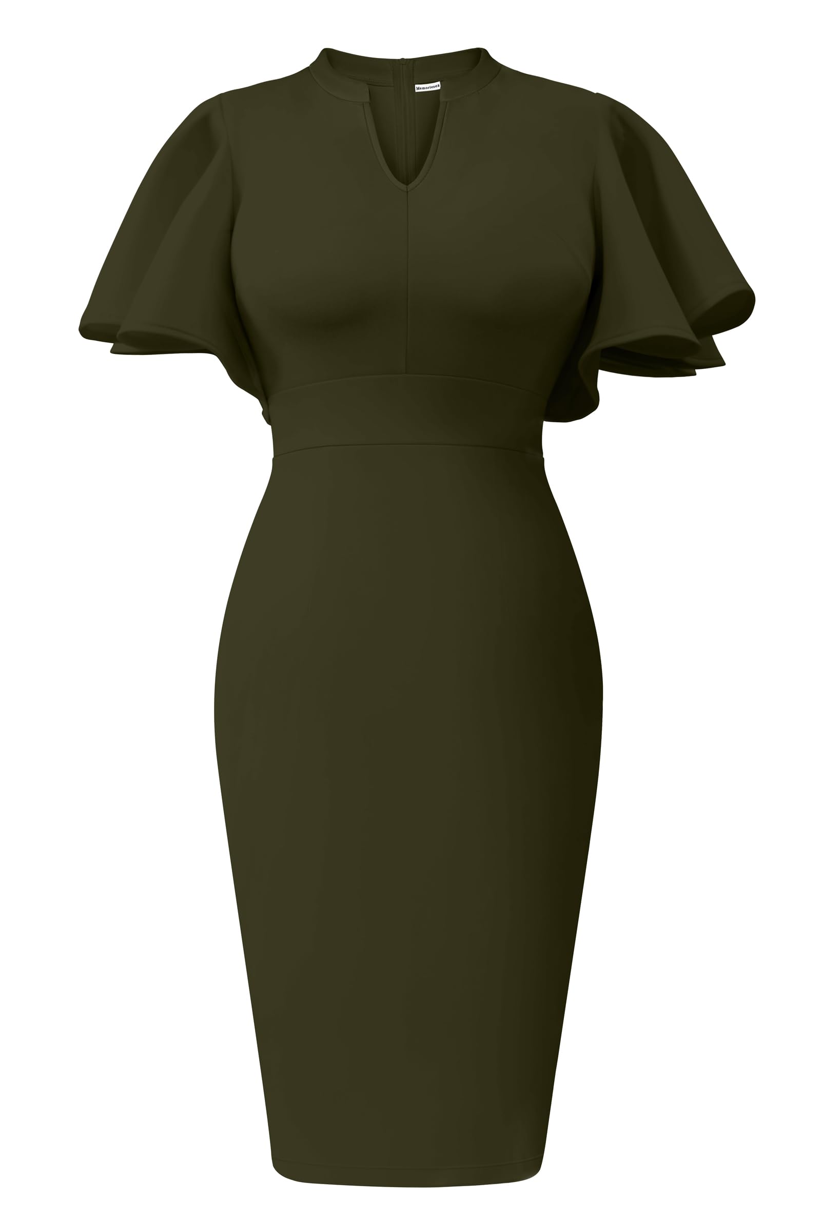 Memoriesea Women's Elegant Ruffle Sleeve Formal Party Cocktail Pencil Midi Dress