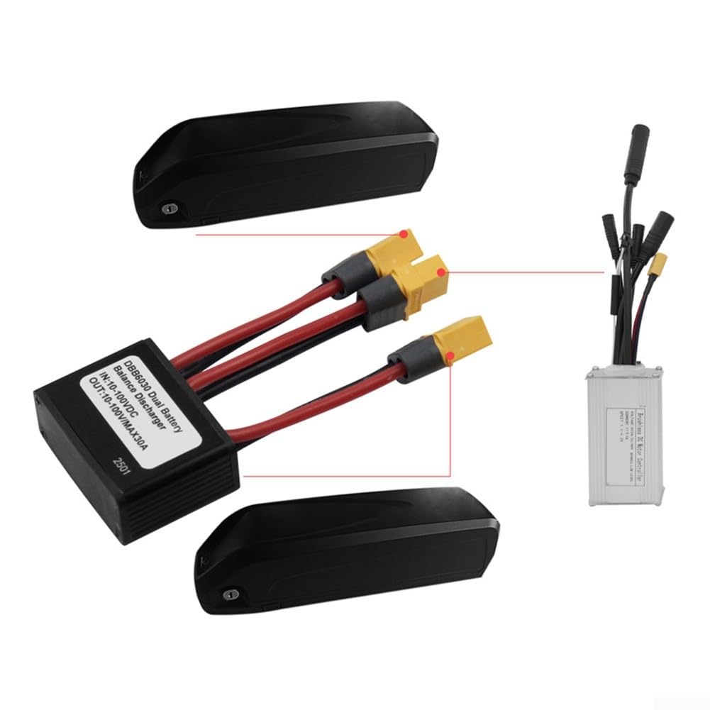 Ebike - Módulo paralelo de batería dual de 30 A, interruptor de descarga equilibrada para bicicletas eléctricas de 10 V a 100 V, carcasa de aluminio, interfaz XT60H, hasta 1000 W