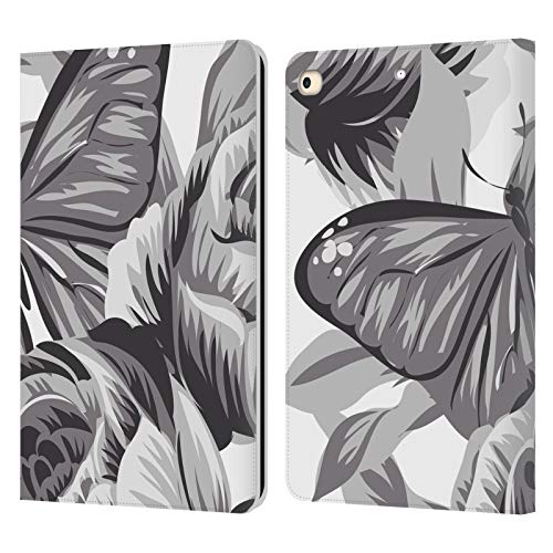 Étui portefeuille en cuir pour iPad 9.7 2017 2018 Haroulita Gris Floral Noir et Blanc