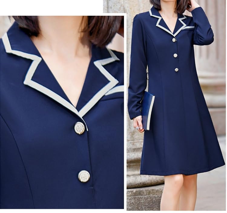 Vestido Elegante De Verano para Mujer, De Manga Larga, hasta La Rodilla, con Solapa con Muescas y Botones, con Cinturón, para Oficina, para Estar En Casa, Formal, para Profesores, Ropa De Trabajo