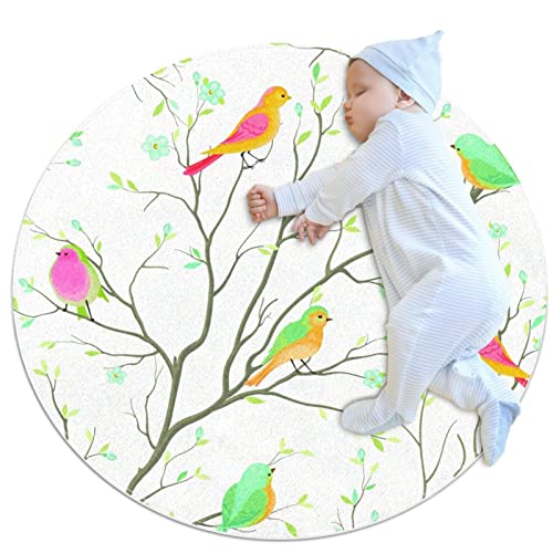 Alfombra de área de juego para niños de pájaros redonda de 80x80cm 2
