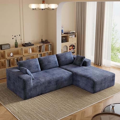 Image of 106 inch Corduroy Sectional Couch, Boneless L Shaped Couch with Deep Seat, Cloud Foam Sofa with Oversized Chaise, Sectional Sofa No Assembly Needed for Living Room