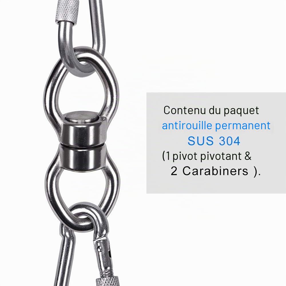 SELEWARE Pivotant pivotant à roulement Silencieux avec 2 mousquetons, Accessoire de Suspension de Dispositif Rotatif à 360 ° en Acier Inoxydable pour balançoire d'arbre,Corde à Grimper, Yoga