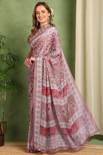 Image of MIRCHI FASHION Saree for Woman Chiffon Kalamkari Design | Professional Office Wear Lightweight Sari for All-Day Comfort with Blouse (Available in 15 Colors)