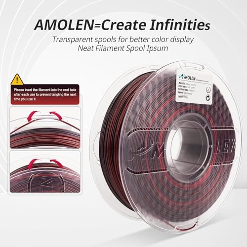 Image of AMOLEN PLA 3D Printer Filament, Silk Shiny Black Red PLA Filament 1.75mm, Color Change 3D Printing Filament for Most FDM 3D Printer, 1kg Spool(2.2lbs)