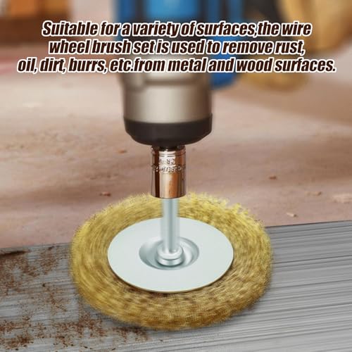 Image of 12Piece Abrasive Brass-Coated Wire Wheel Brush Set, Wire Wheel for 1 /4 inch Drill Shank for Descaling, Deburr, Sanding, Polishing