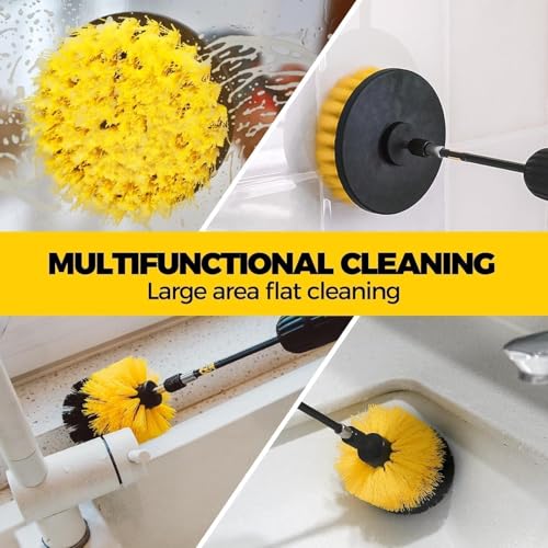 Image of 10 PCS Power Drill Scrubber Brush Attachment Set - Medium Bristle Yellow Cleaning Brushes with Extension Rod for Bathroom, Tile, Floor, Kitchen, Car & Bathtub Deep Cleaning