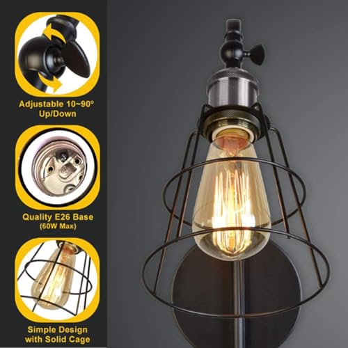 Luz de pared con interruptor y cable de 1.6m ajustable 180° para iluminación focalizada 5