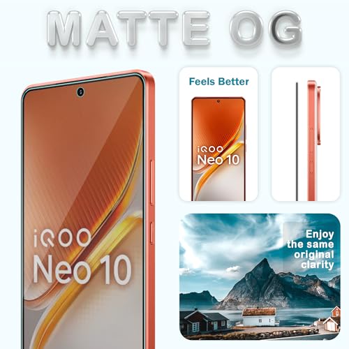 Image of ArmourPro Anti-Glare Matte Tempered Glass for iQOO Neo 10R & Neo 10 - Anti Fingerprint Screen Protector, 9H Scratch Resistant, Smooth Touch, Easy Installation Kit with Cable Protector
