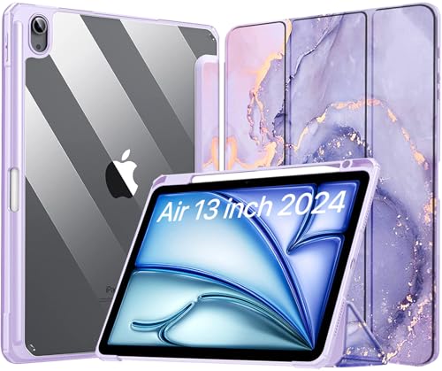 Robustrion for iPad Air 13 inch Cover Case with [Pencil Holder] [Transparent Back] Hybrid Case Cover for iPad Air 13 inch 2024 [Auto Sleep Wake Support] - Marble Lilac (B0D5W9S5Q4) Amazon Price History, Amazon Price Tracker